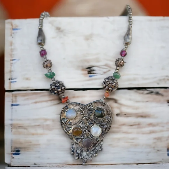 Antique tibetan silver agate necklace - Picture 10 of 13